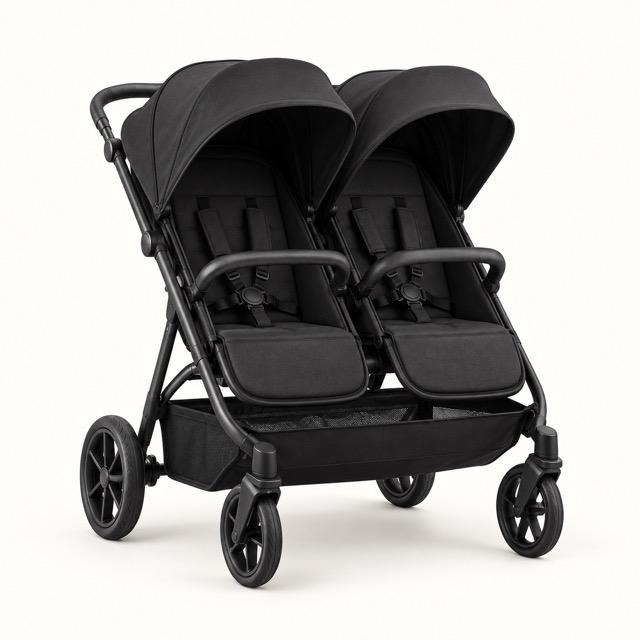 Black double stroller representing Family Gear